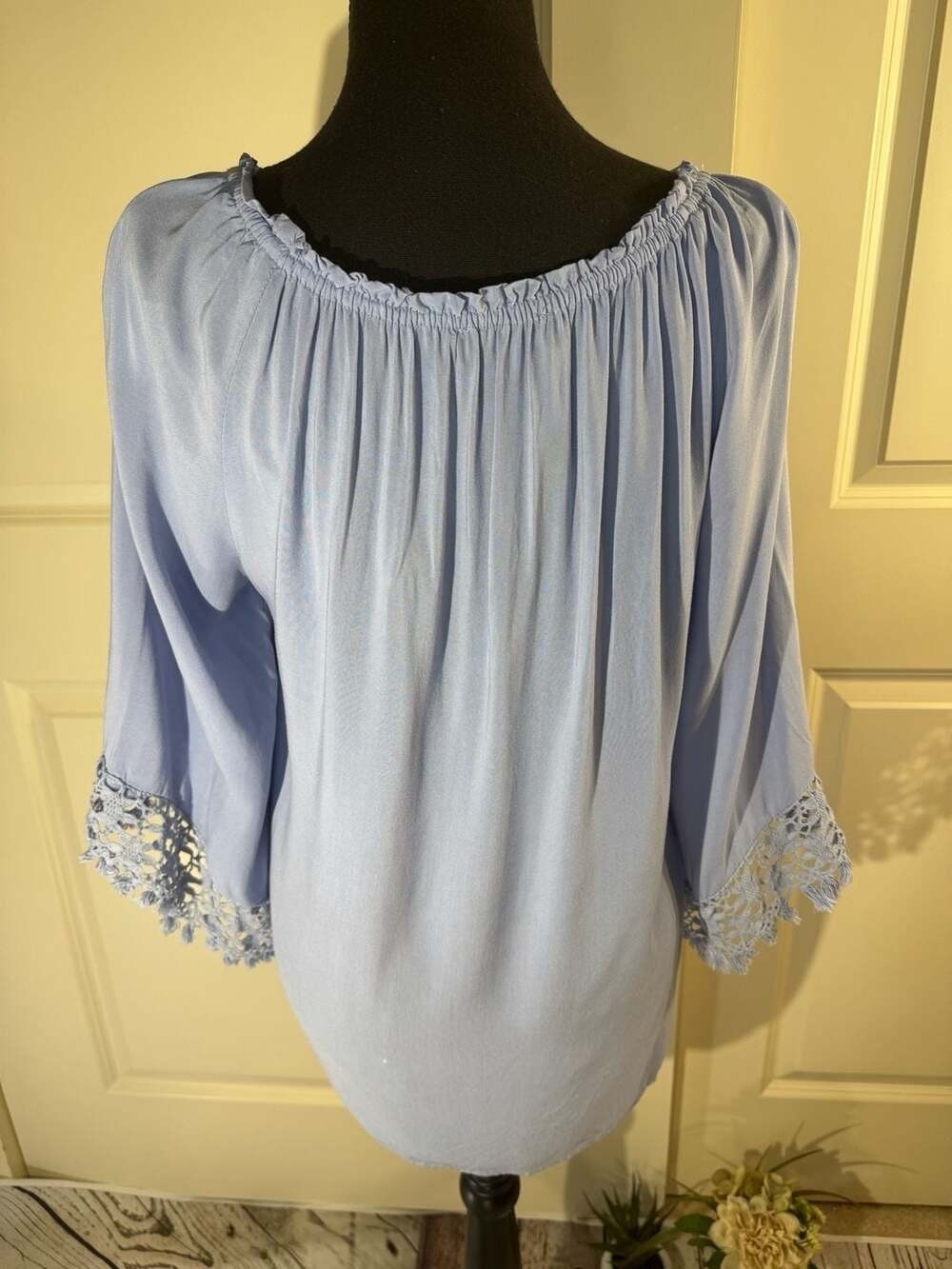 Melissa Paige Women's Blue Boho Peasant Blouse Size L - Picture 2 of 12